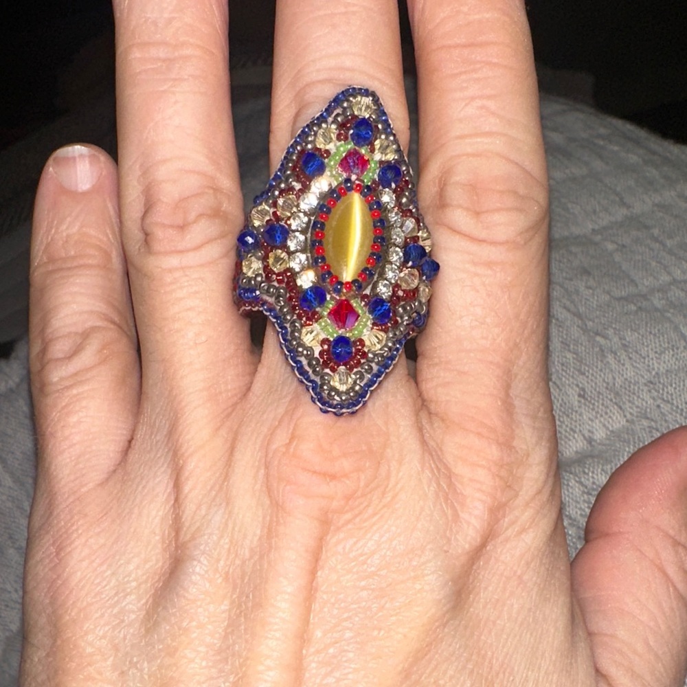Elegant Multicolor Beaded Statement Ring - image 5